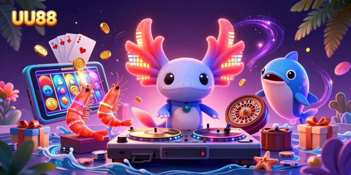 Experience thrilling slots and gaming action with UU88 in a vibrant underwater scene.