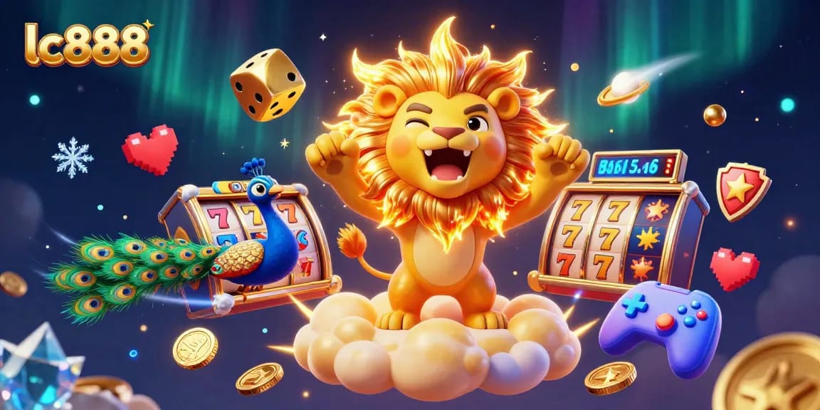 Experience exciting wins with lc888 at vibrant slot machines featuring golden dice and a playful sun lion.