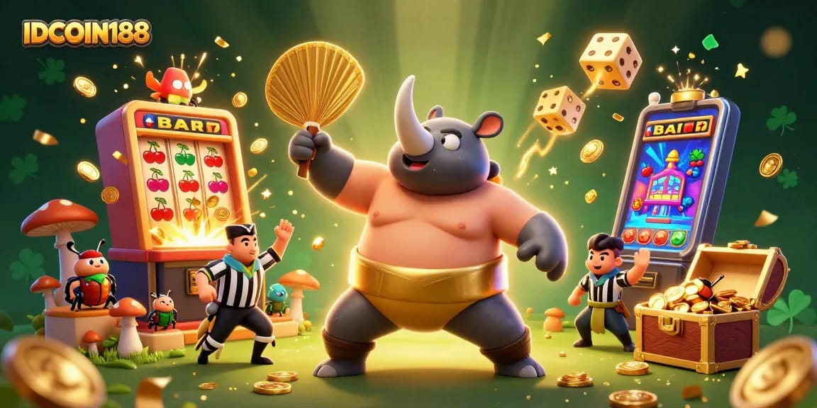 Experience thrilling gameplay with IDCOIN188's vibrant slot scene featuring exciting characters and casino elements.