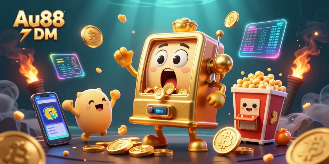 Experience the thrilling jackpots with Au88 DM's vibrant casino scene featuring animated characters.