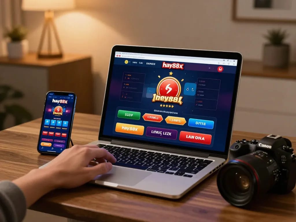 Experience thrilling online gaming with hay88x on a stylish laptop setup, showcasing strategic betting.
