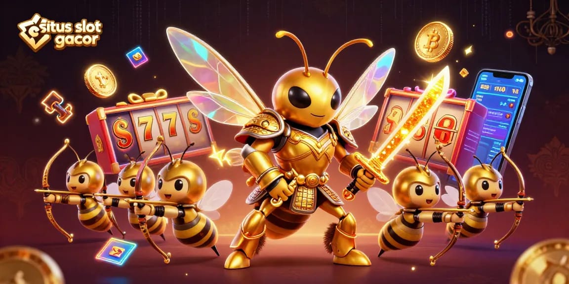 Spin to win with situs slot gacor in a vibrant casino scene featuring interactive slot elements and crypto coins.
