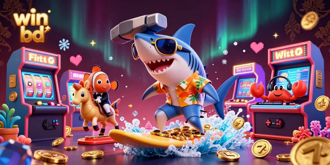 Experience win bd casino action with a vibrant 3D illustration showcasing fun characters and games.