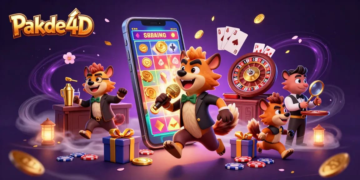 Pakde4D's engaging casino scene with hyenas, comedy, and vibrant gambling elements.