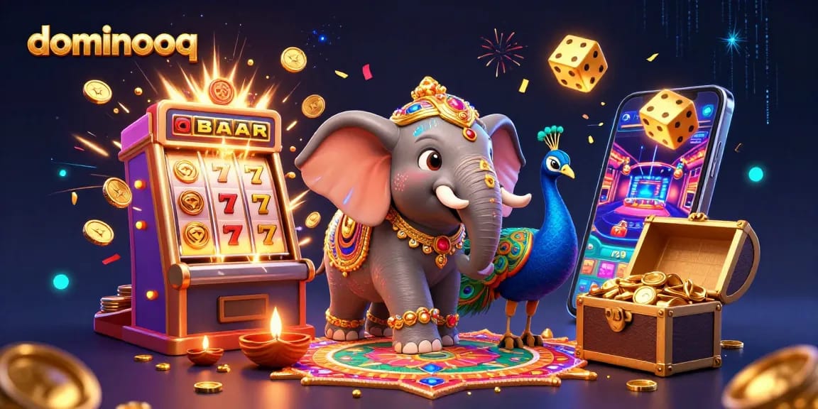 Experience thrilling dominoqq gaming with a colorful 3D casino scene, showcasing vibrant characters and dynamic gaming elements.