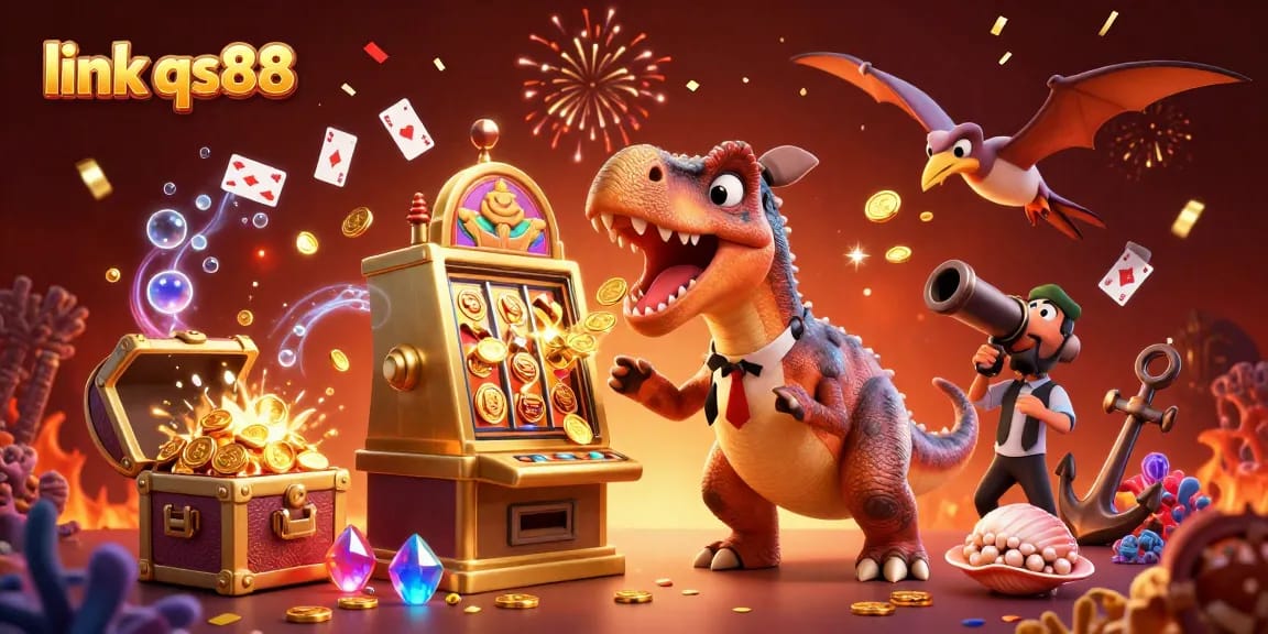 Experience a thrilling slot jackpot with link qs88 as a pachycephalosaurus celebrates gold coin wins!