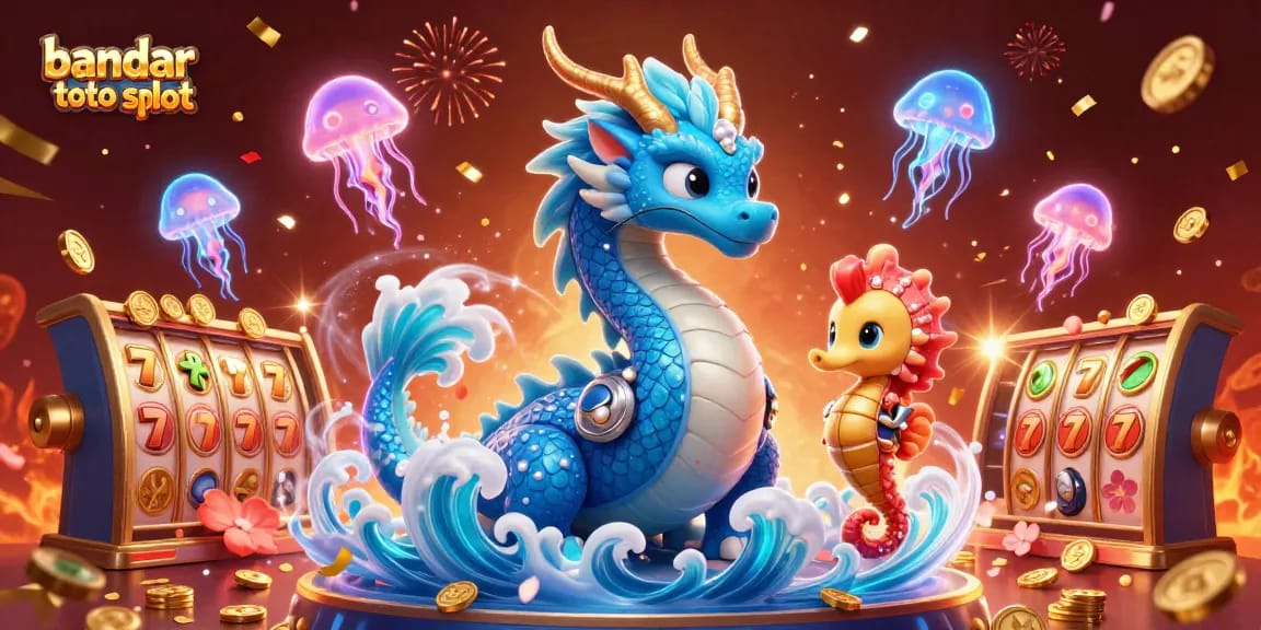 Experience exciting gameplay in bandar toto slot with vibrant 3D dragon, seahorse knight, and dynamic slot elements.