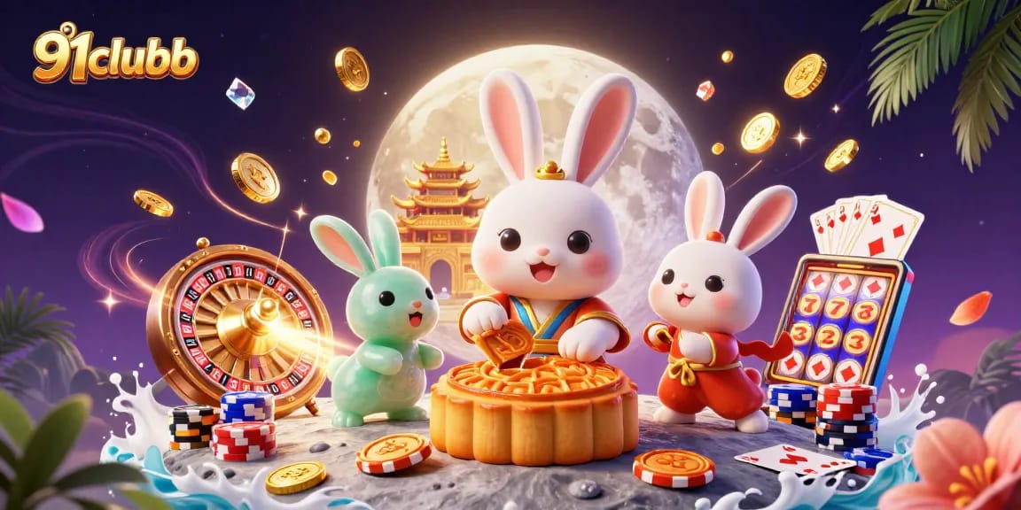 Engage with 91clubb's exciting world of gaming, featuring vibrant casino elements and enchanting characters.