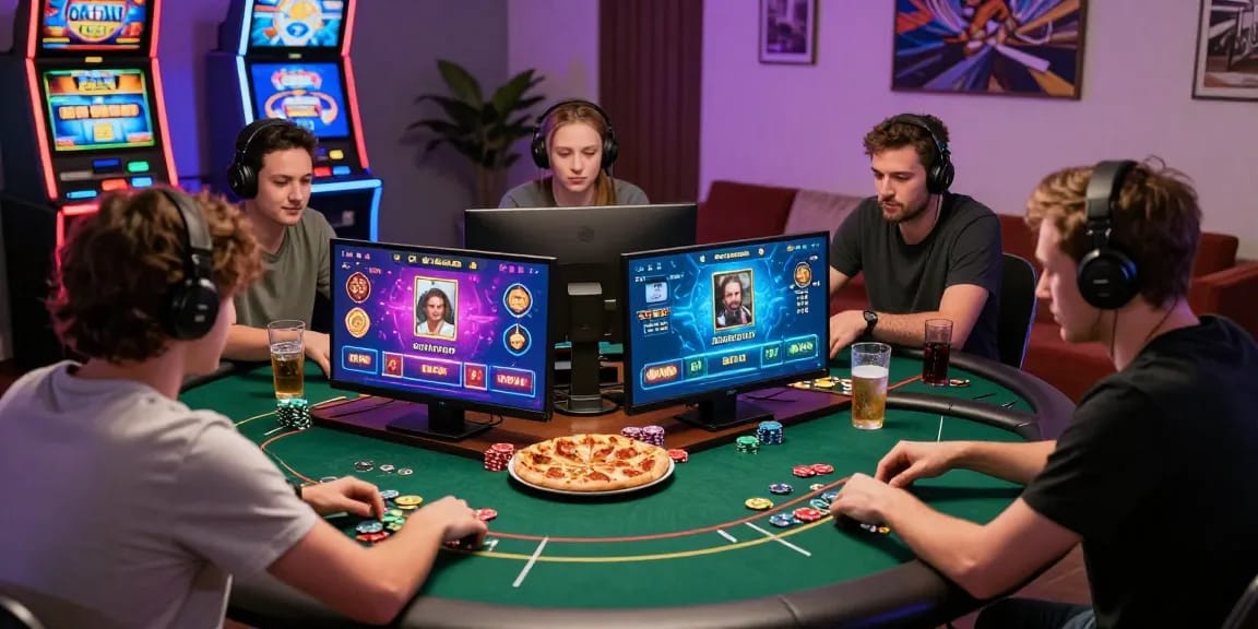 Dewapoker online multiplayer poker game with players engaged in strategy and fun at home.