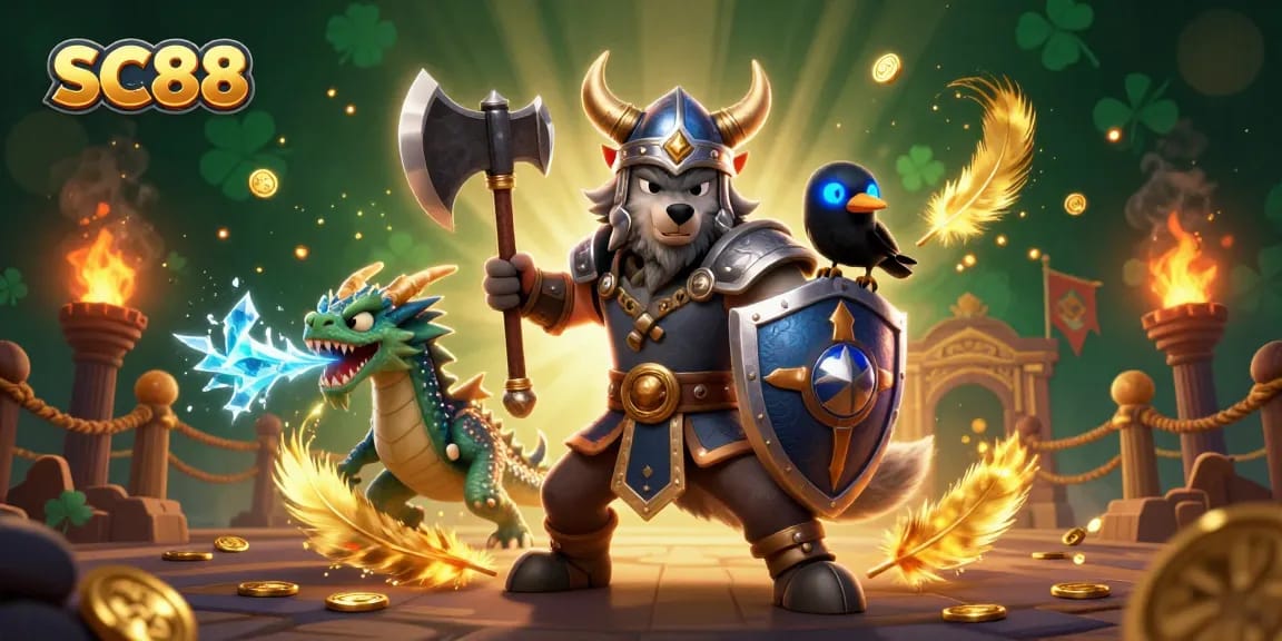 Engage with SC88's thrilling Viking adventure through an epic casino battle scene.