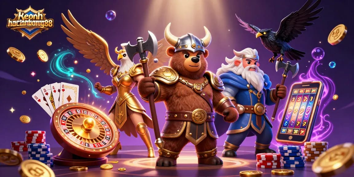 See keonhacaibong88's Viking bear and Valkyrie in an epic casino battle scene.