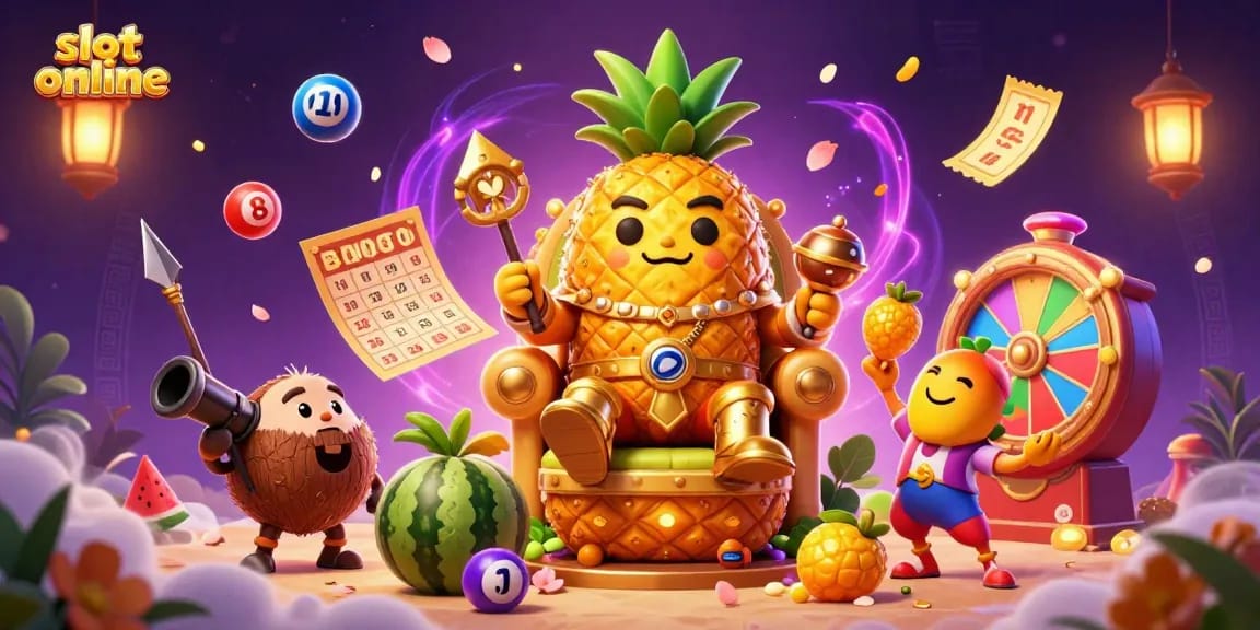 Menangkan slot online dengan permainan lotere yang penuh warna dan raja nanas yang megah dalam kasino pantai.