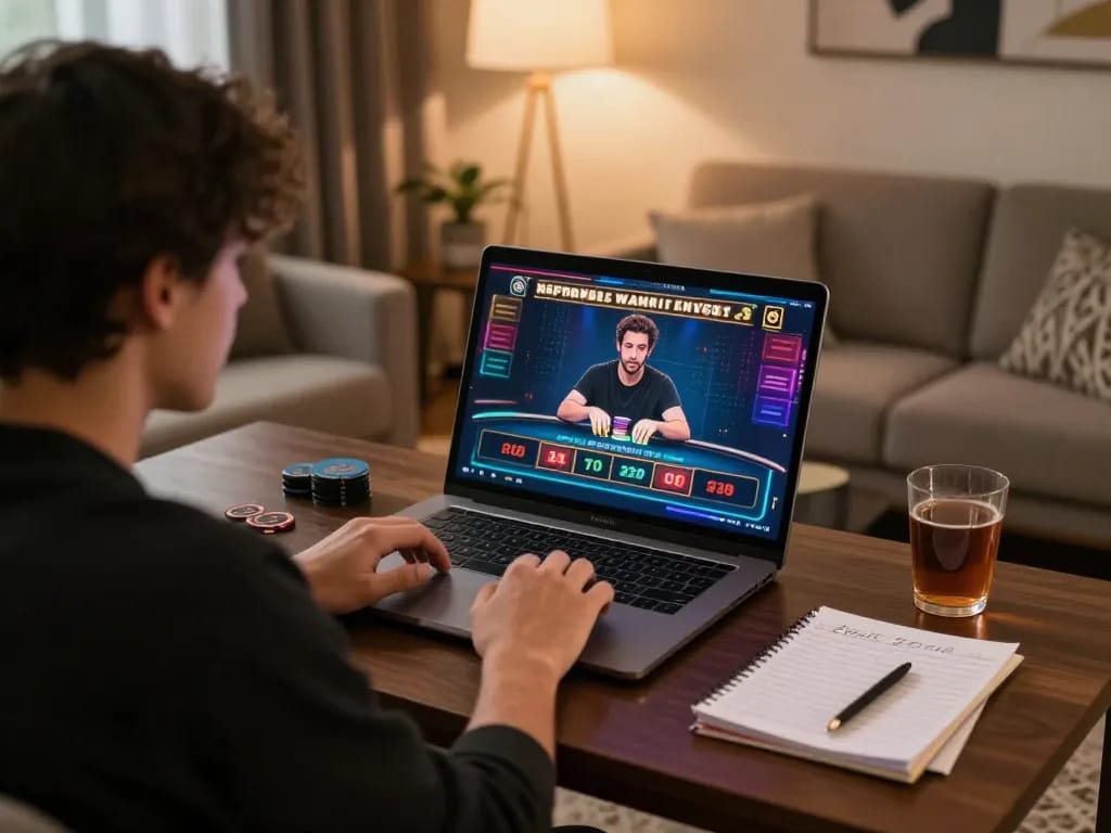 Player enjoying GG88 online games on laptop, showcasing engaging gameplay and responsible gambling.