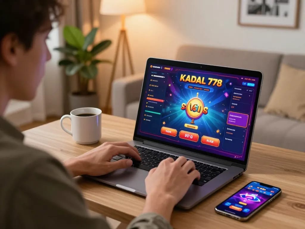 KADAL 778 player engaging in online gaming on laptop in a cozy atmosphere