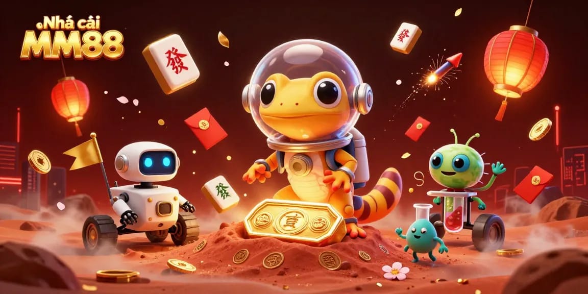 Engage with Nhà cái MM88 in a vibrant 3D casino adventure featuring exciting gaming elements and characters.