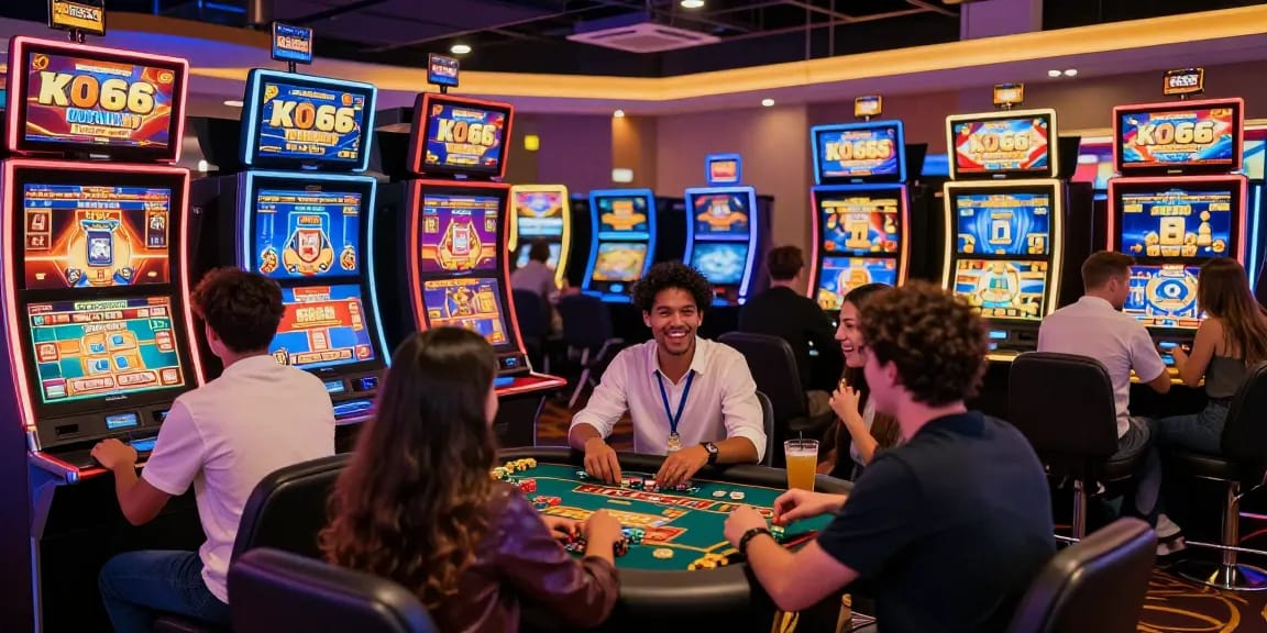 Exciting KO66 casino gaming scene with diverse players enjoying vibrant games and promotions.