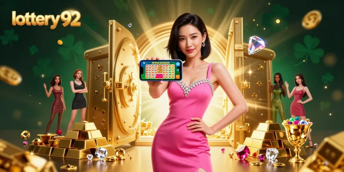 Win big with lottery 92 in this vibrant, action-packed 3D illustration.