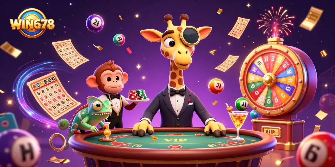 WIN678 offers exciting casino action with vibrant characters and dynamic elements in a thrilling gambling scene.
