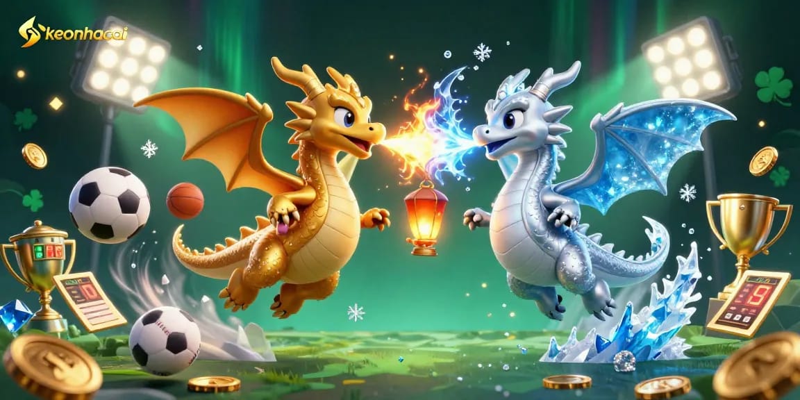 Engage with keonhacai sports betting dynamics featuring 3D dragons and sports elements in action.