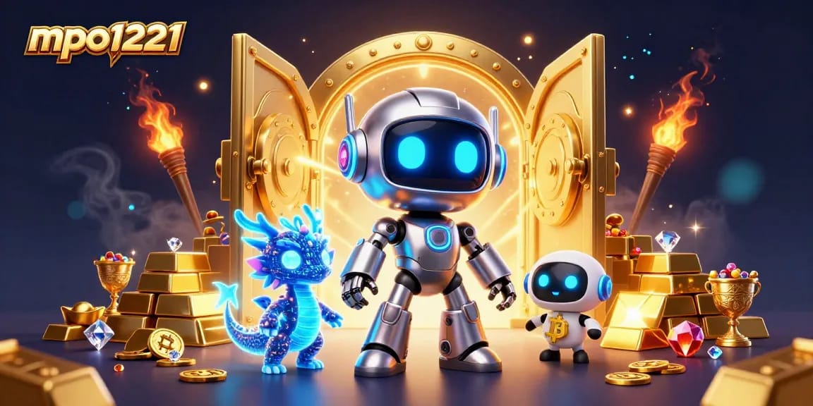 Menangkan permainan mpo1221 dengan robot cyberpunk dan harta karun berkilauan yang mengelilingi mereka.