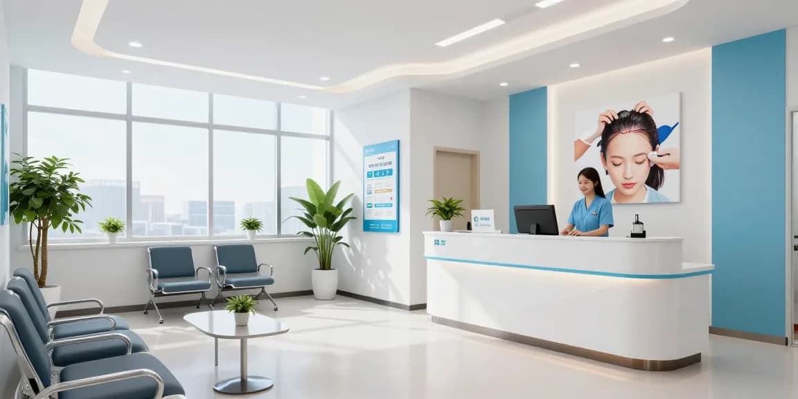 Hair transplant turkey price in a modern health clinic's consultation area for patient care.
