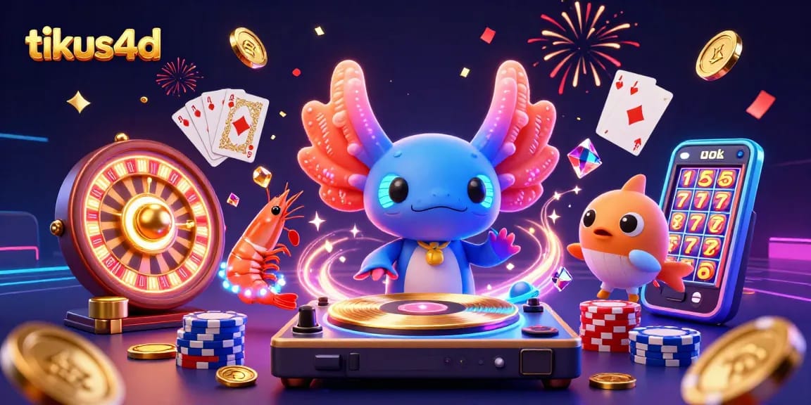 Engage with tikus4d's vibrant 3D casino scene showcasing lively characters, sparkling elements, and dynamic gaming action.