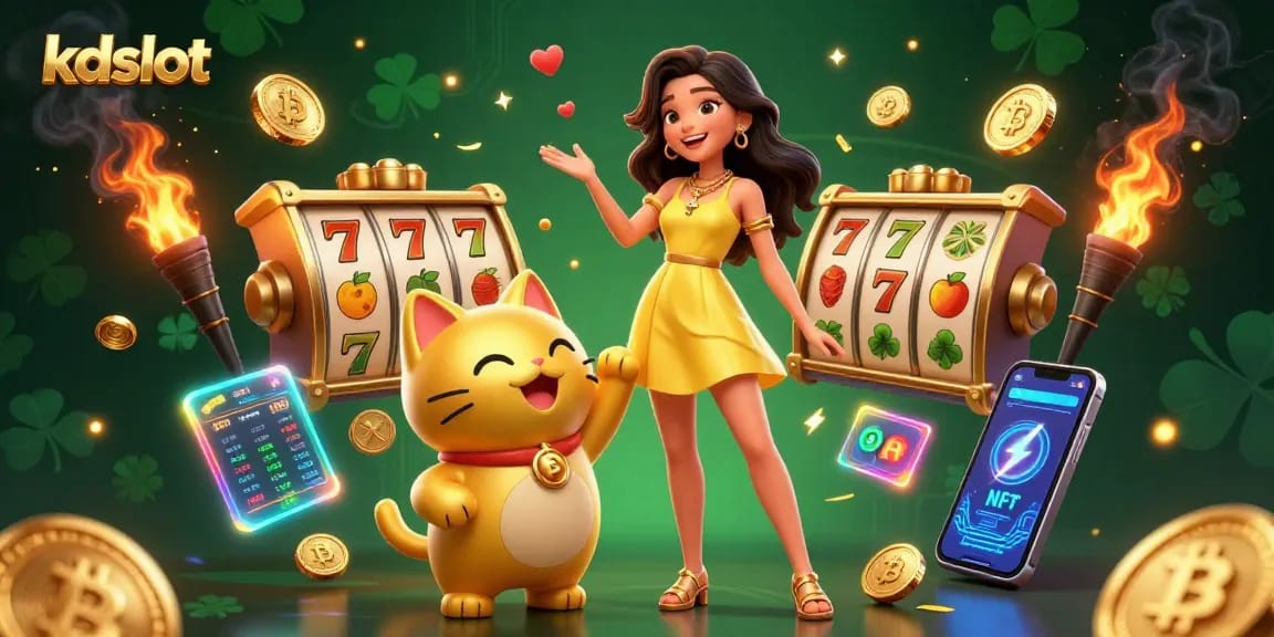 Play thrilling kdslot games with the cheerful atmosphere and golden lucky cat mascot.