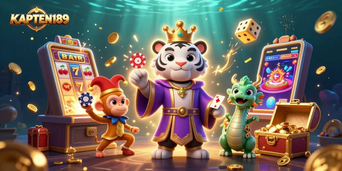 KAPTEN189 menampilkan slot menguntungkan dengan karakter kartun, jackpot, dan suasana yang menarik
