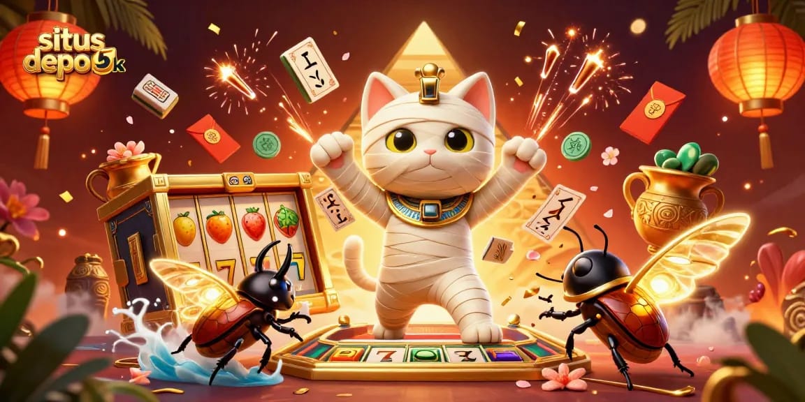 Win big at situs depo 5k with dynamic slots and exciting casino elements in a vibrant scene.
