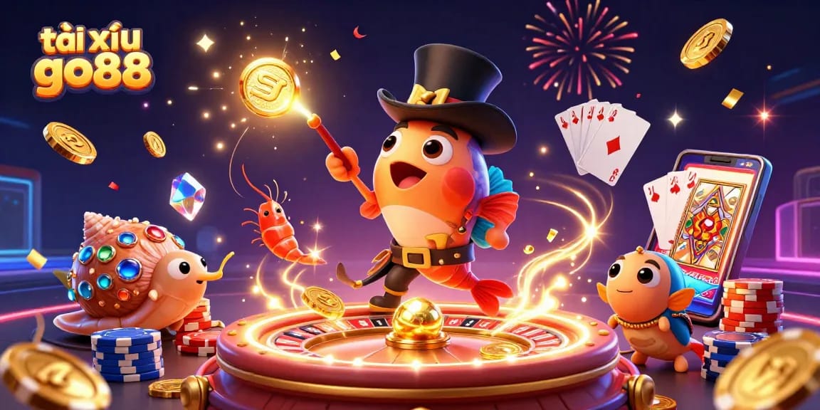 Engage with tài xỉu go88 in a dynamic scene featuring 3D anglerfish and treasure elements!