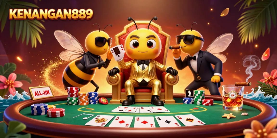Experience thrilling games at KENANGAN889 with vibrant poker scenes packed with colorful chips and action.
