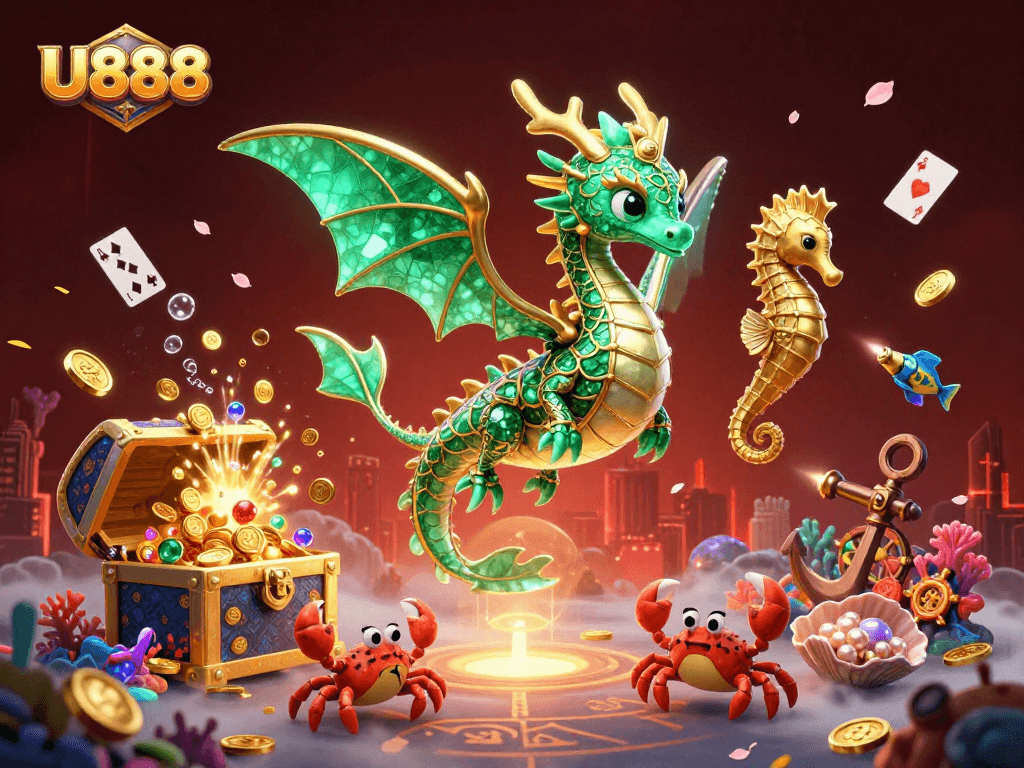 Spin to win at U888 with vibrant underwater scenes featuring unique gambling elements