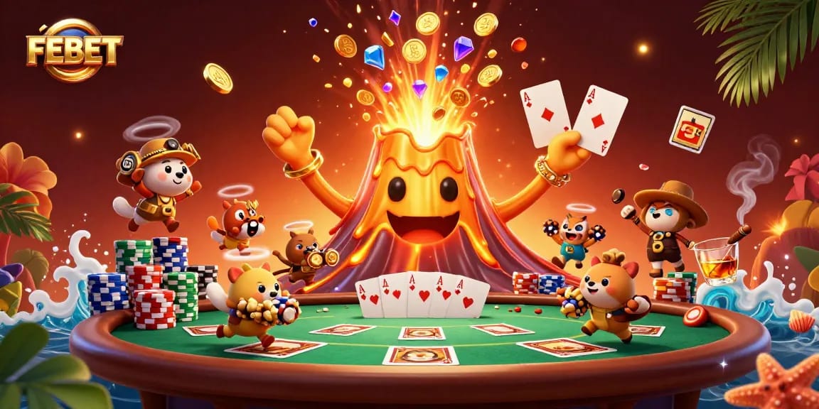 Experience thrilling gaming at FEBET, featuring dynamic 3D casino elements and vibrant characters.
