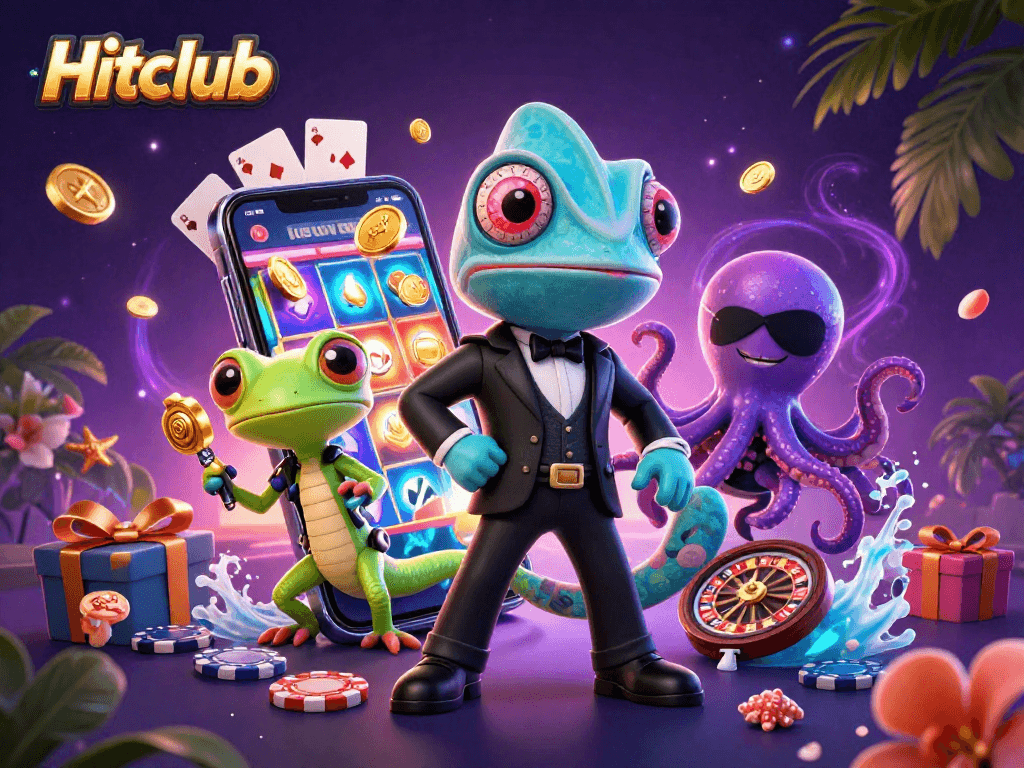 Engage in Hitclub's thrilling slots with vibrant characters and exciting game elements.