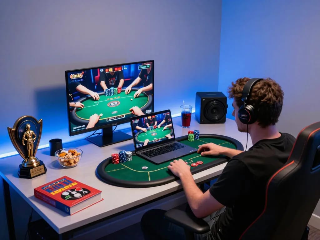 Engage in thrilling gameplay at vegasslot77 with a vibrant online poker setup, showcasing strategy and excitement.