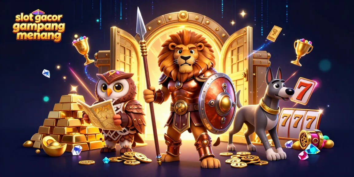 Engage in thrilling slot gacor gampang menang experiences with dynamic gaming elements featuring gold treasures and animated characters.