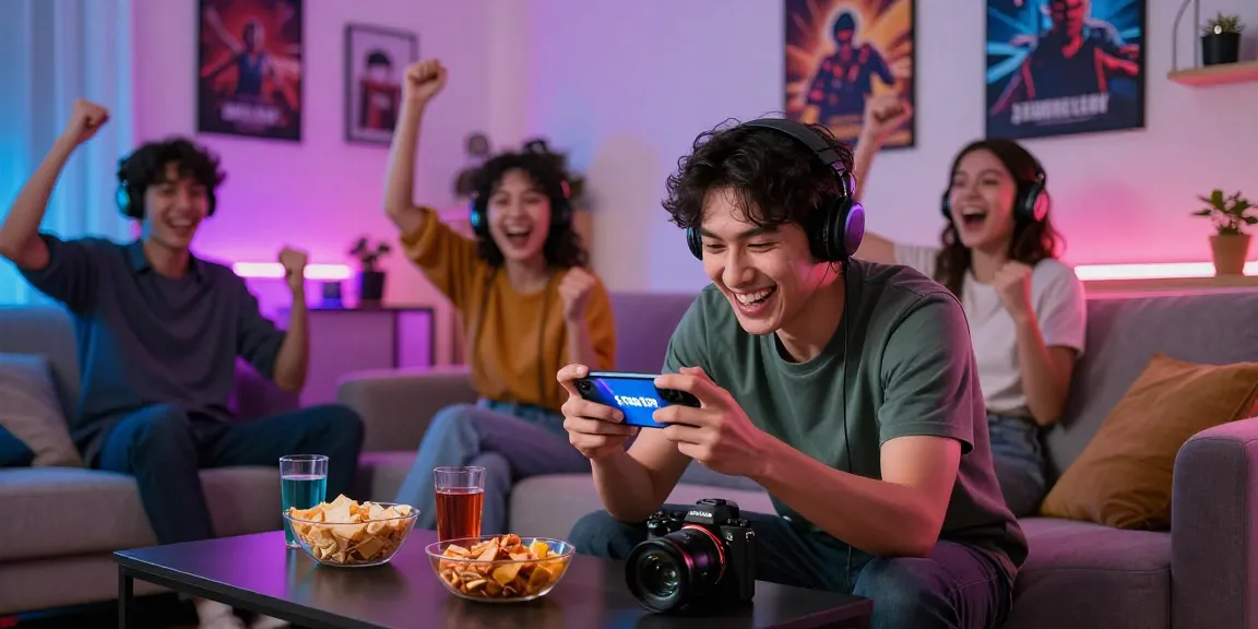 Exciting gaming moment with friends enjoying loot 3patti on smartphone in a lively home atmosphere.