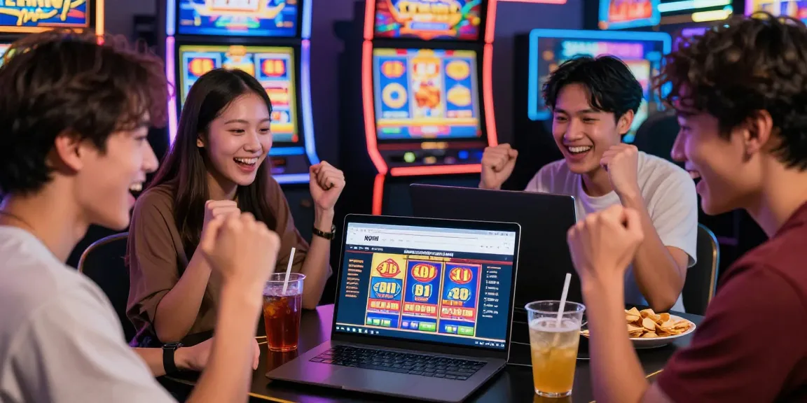 Exciting ngamenjitu online gaming gathering with friends enjoying slots and togel betting.