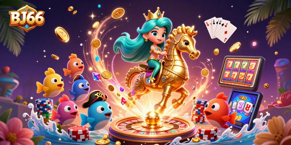 Experience the excitement of BJ66 casino games with a vibrant 3D mermaid scene full of dynamic elements.