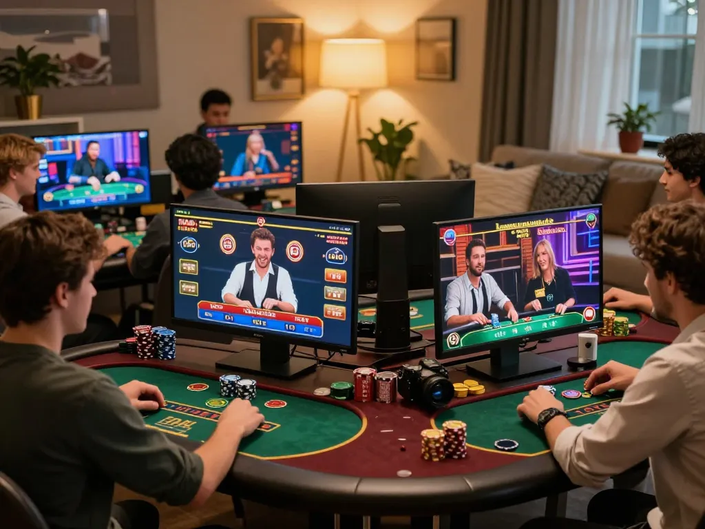 IDNSCORE RESMI players strategizing in an engaging online casino atmosphere with vibrant games in action.