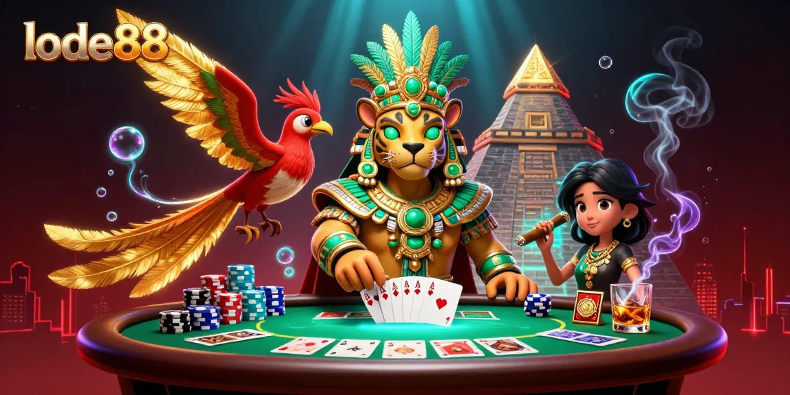 Experience vibrant gameplay with lode88's dynamic casino scene featuring a winning poker hand.