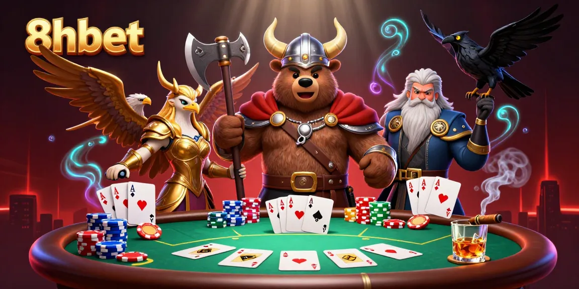 Experience thrilling gaming with 8xbet through this vibrant casino illustration featuring dynamic gaming elements and characters.