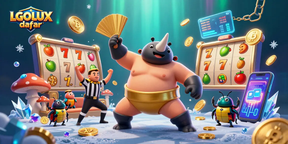 Win big with LGOLUX daftar, where a sumo champion beetle stomps and cash flies in a vibrant online slot scene.