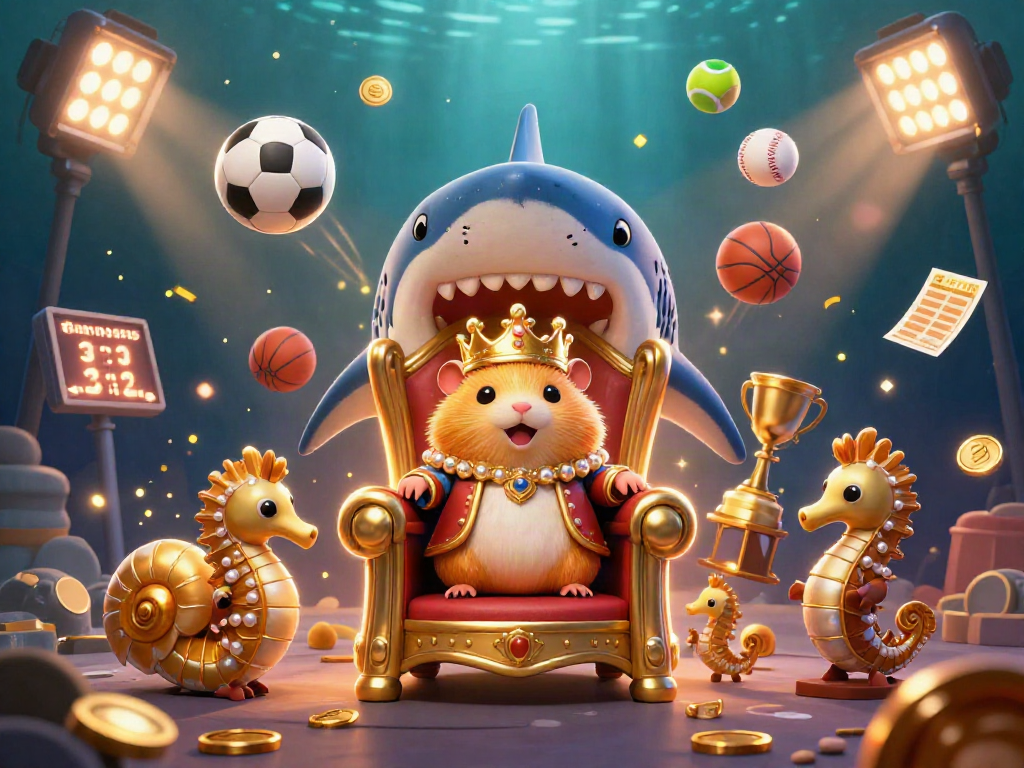 Engage with the lively "member" scene featuring a majestic hamster king overseeing dynamic sports betting action.