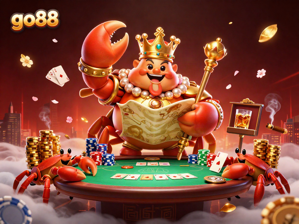 Engage with thrilling go88 gaming action featuring the golden crab emperor and vibrant casino elements.