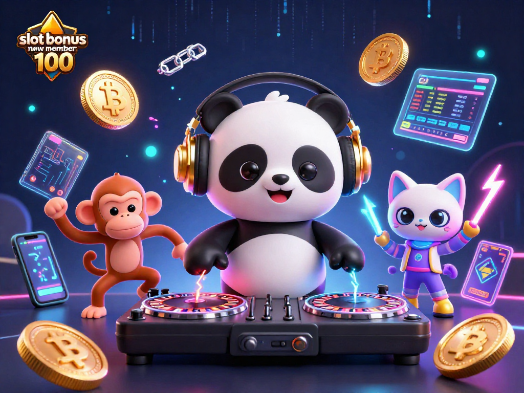 Experience the excitement of slot bonus new member 100 in this vibrant 3D casino scene.