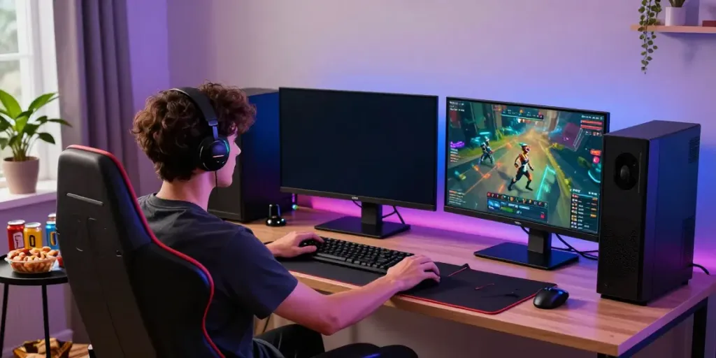 Player enjoying a thrilling game session on Bro138 with vibrant gaming setup.
