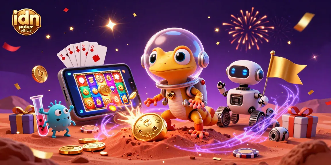Mainkan idn poker official dengan Martian gecko di kasino emas tersembunyi, sambil merayakan keberuntungan.