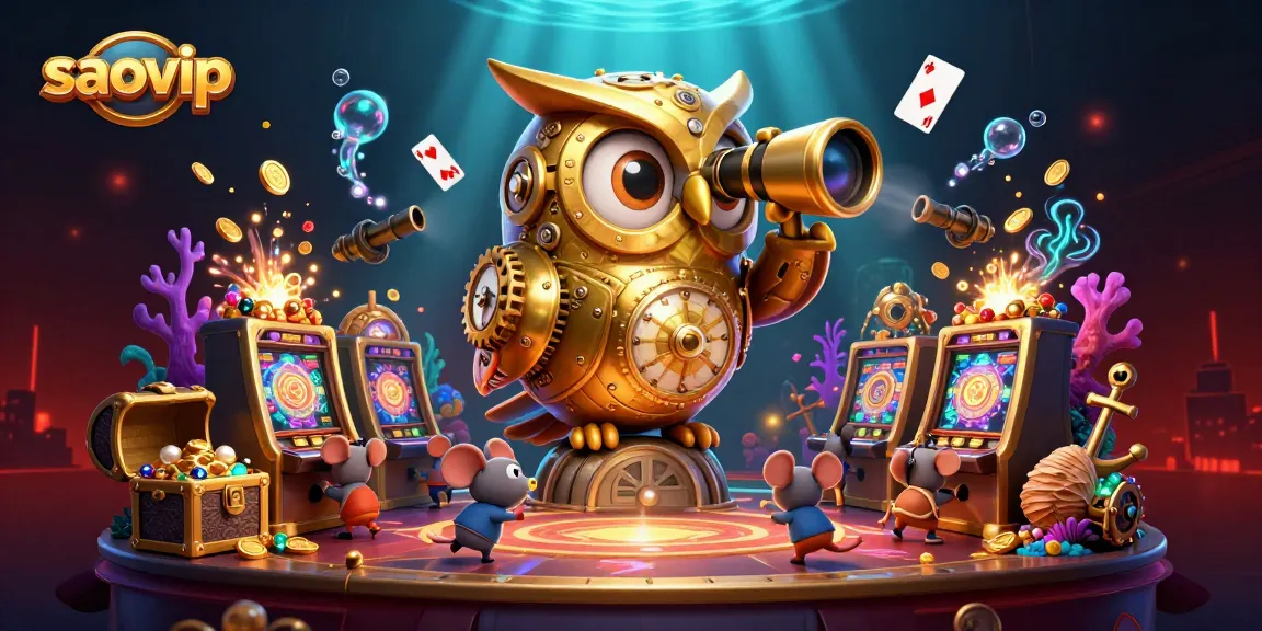 Engage with saovip's thrilling casino environment featuring a golden owl and lively gameplay elements.