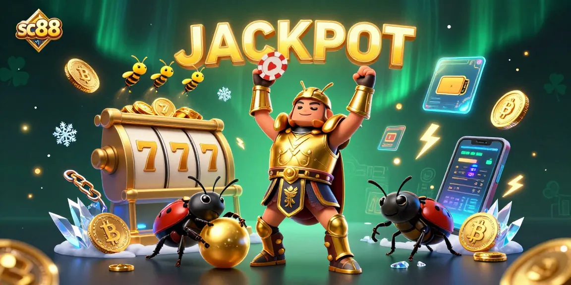 Engage with sc88 and win with a lucky 3D beetle lifting a poker chip amidst casino magic.